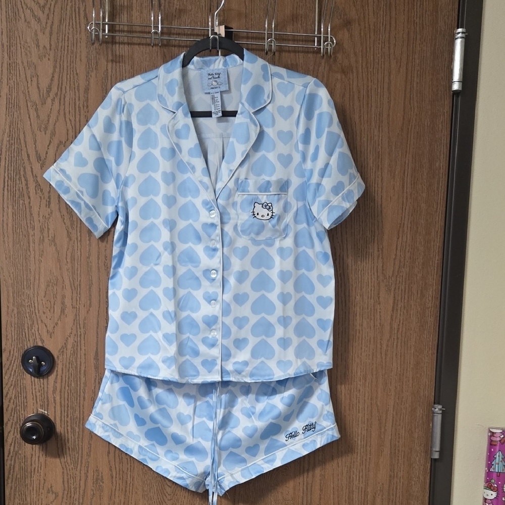NWT Forever 21 Hello Kitty Heart Blue Print Pajama Set Sz M